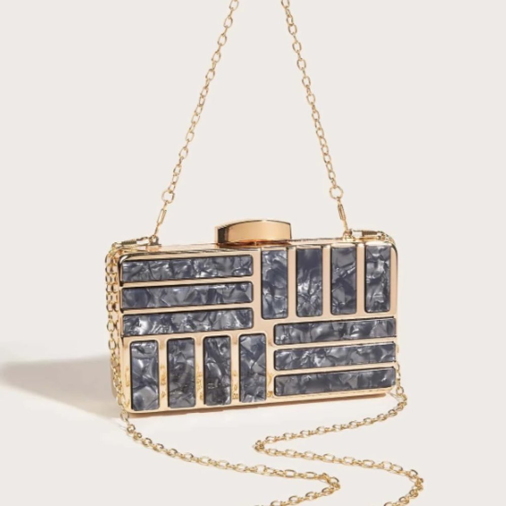 Formal Clutch Women’s Bags Evening Bag Purse Hardcase Gold Black Party Trendy